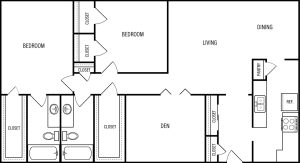 floor plan image of the two bedroom apartment at The WESTON