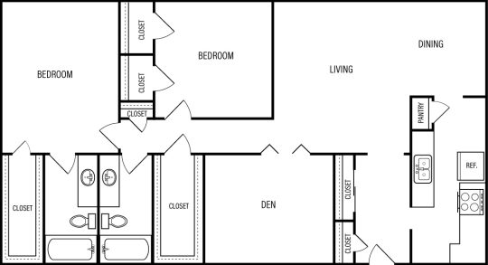 floor plan image of the two bedroom apartment at The WESTON