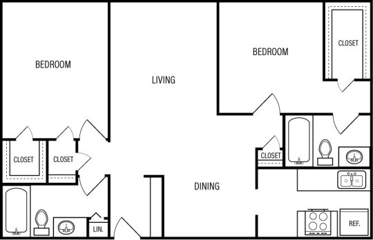 the floor plan for a two bedroom apartment at The WESTON