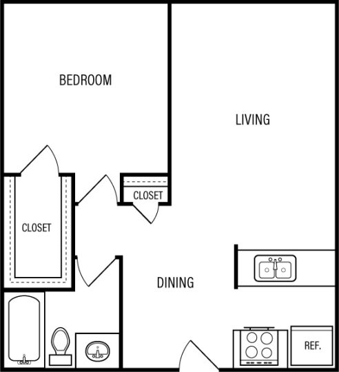 the floor plan for a one bedroom apartment at The WESTON